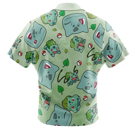 Bulbasaur Pattern Hawaiian Shirt Unisex Summer Beach Vacation Tropical Button-Up