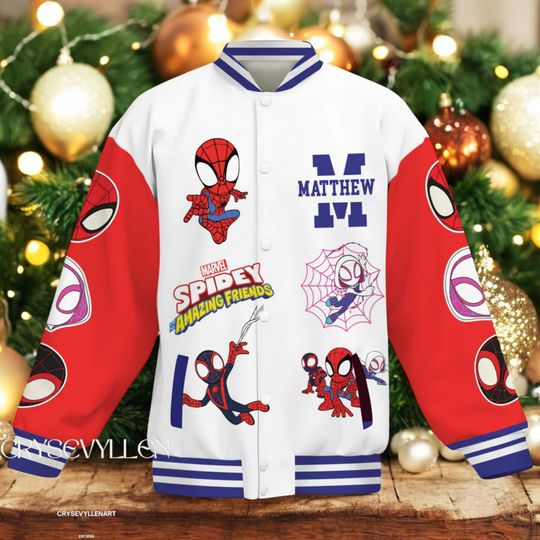 Custom Spidey And His Amazing Friends Varsity Jacket, Kids Varsity Jacket
