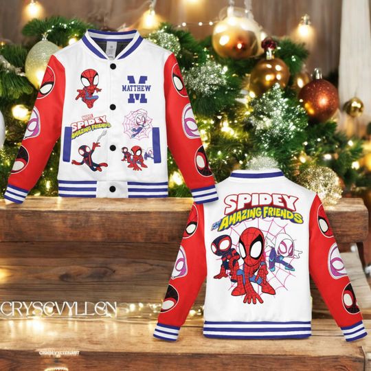 Custom Spidey And His Amazing Friends Varsity Jacket, Kids Varsity Jacket