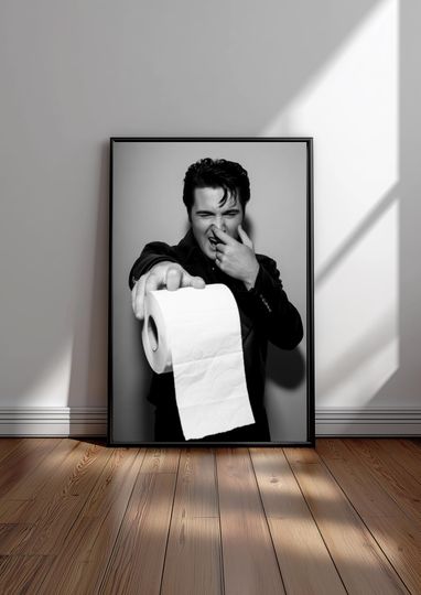 Elvis Presley Bathroom Wall Art Print - Black And White Elvis Poster - Funny Bathroom Decor