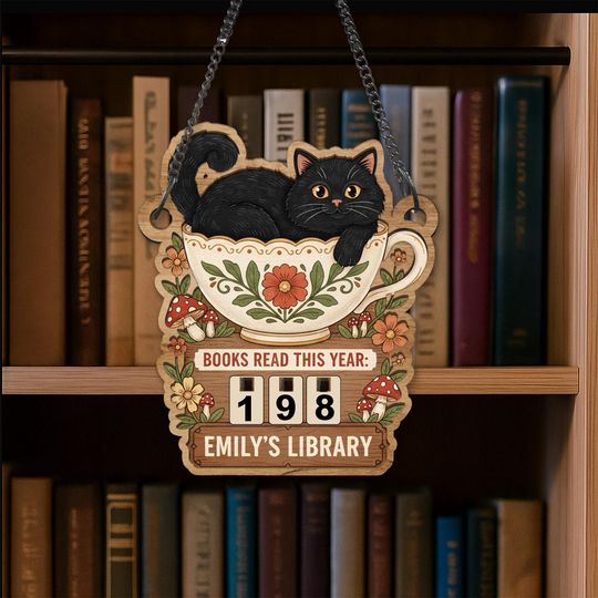 Custom Cat Book Tracker Sign - Personalized Cozy Library Decor for Cat Lovers