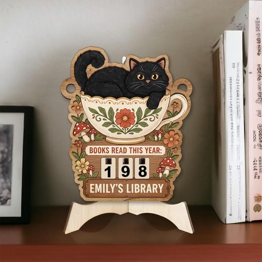 Custom Cat Book Tracker Sign - Personalized Cozy Library Decor for Cat Lovers