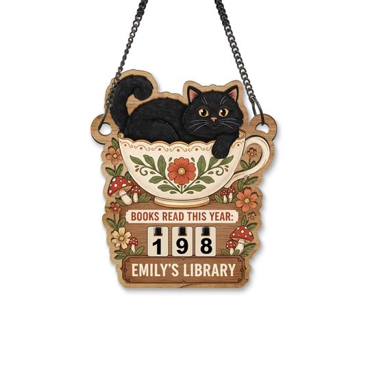 Custom Cat Book Tracker Sign - Personalized Cozy Library Decor for Cat Lovers