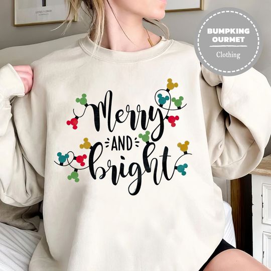 Disney Christmas Light Sweatshirt, Merry And Bright Sweatshirt