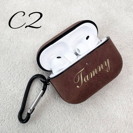 Personalized Engraved Frosted Leather AirPods Case, Protective Cover with Clip, Laser-Customized Headphone Case