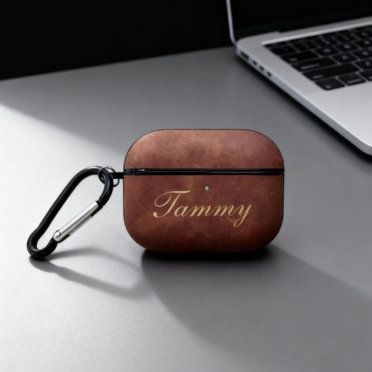 Personalized Engraved Frosted Leather AirPods Case, Protective Cover with Clip, Laser-Customized Headphone Case