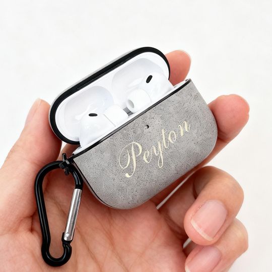 Personalized Engraved Frosted Leather AirPods Case, Protective Cover with Clip, Laser-Customized Headphone Case