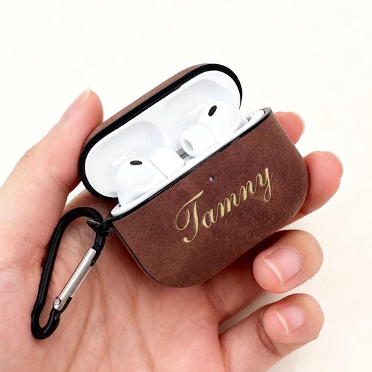 Personalized Engraved Frosted Leather AirPods Case, Protective Cover with Clip, Laser-Customized Headphone Case
