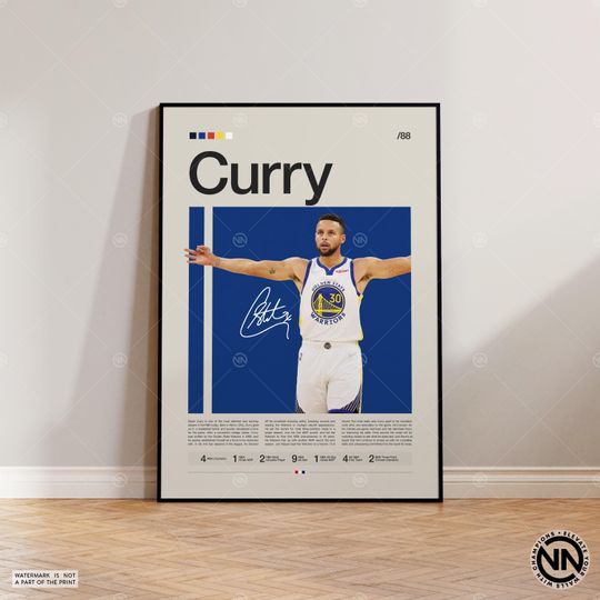 Steph Curry Poster, Golden State Warriors, Sports Poster, Mid Century Modern,  Basketball Gift, Sports Bedroom Posters