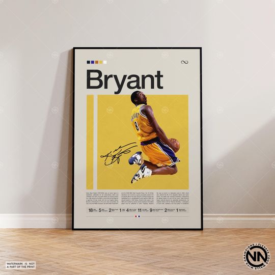 Kobe Bryant Poster, LA Lakers Poster, Sports Poster, Mid Century Modern, Basketball Gift, Sports Bedroom Posters