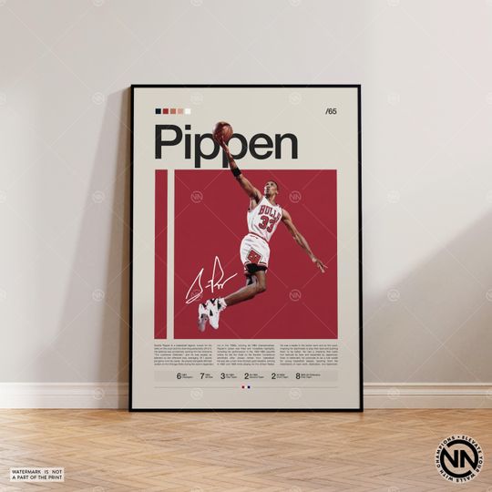 Scottie Pippen Poster, Chicago Bulls Print, Sports Poster, Mid Century Modern, Basketball Gift, Sports Bedroom Posters