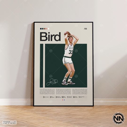 Larry Bird Poster, Boston Celtics Print, Sports Poster, Mid Century Modern,  Basketball Gift, Sports Bedroom Posters