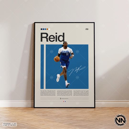 Naz Reid Poster, Minnesota Timberwolves, Sports Poster, Mid Century Modern, Basketball Gift, Sports Bedroom Posters