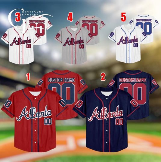Customized Atlanta Baseball Team Jersey  Personalized Name & Number Baseball Jersey, Atlanta Fans Jersey, Custom Game Day Jersey