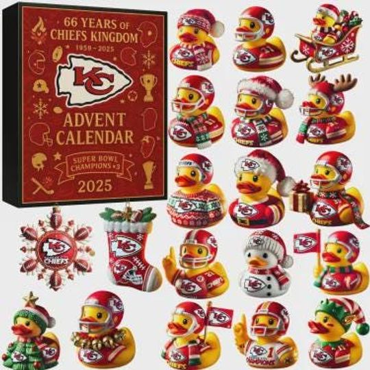 Kansas City Chiefs Advent Calendar 2025 | 66 Years of Chiefs Kingdom Super Bowl Champions Rubber Ducks Gift