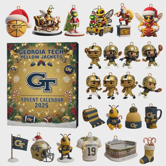Georgia Tech Yellow Jackets Advent Calendar 2025, 24 Days of GT Icon & NCAA Football Ornaments, Tech Alumni Gift Set