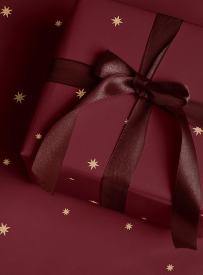 Christmas Wrapping Paper Golden Stars Red Gift Wrap Holiday Winter Themed Paper Roll Modern Festive Party Decor Moody Celestial Design Xmas