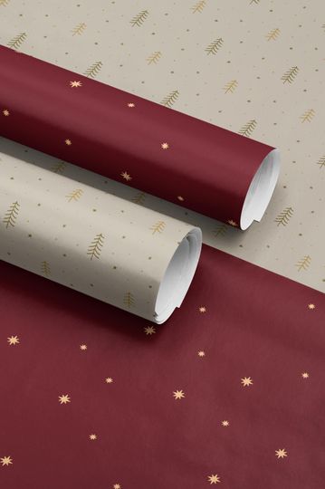 Christmas Wrapping Paper Golden Stars Red Gift Wrap Holiday Winter Themed Paper Roll Modern Festive Party Decor Moody Celestial Design Xmas