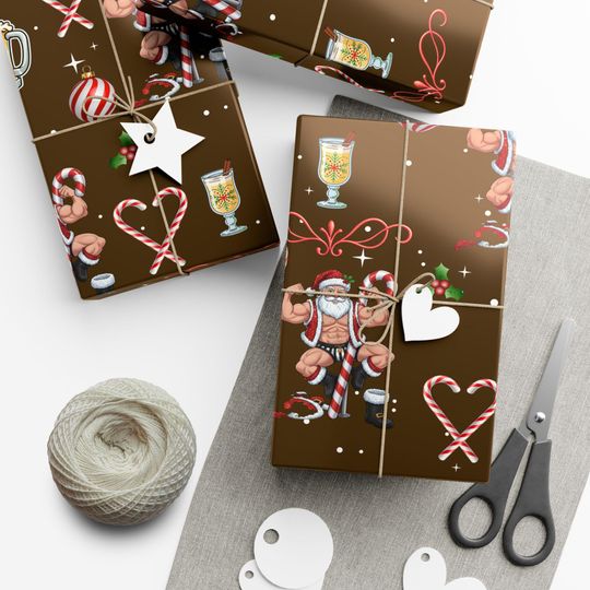 Funny Christmas Santa Candy Cane Pattern Gift Wrap Paper | Holiday Wrapping Paper