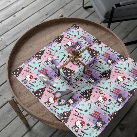 Kuromi and Hello Kitty Christmas Gift Wrap Paper | Holiday Wrapping Sheets