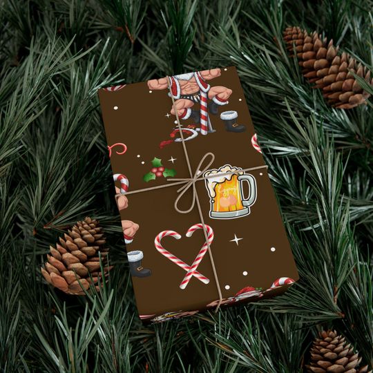 Funny Christmas Santa Candy Cane Pattern Gift Wrap Paper | Holiday Wrapping Paper
