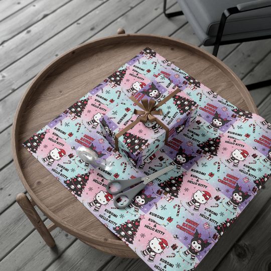 Kuromi and Hello Kitty Christmas Gift Wrap Paper | Holiday Wrapping Sheets