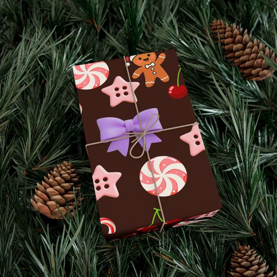 Brown Gingerbread Candy Pattern Gift Wrap | Christmas Wrapping Paper, Holiday Treats