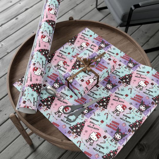 Kuromi and Hello Kitty Christmas Gift Wrap Paper | Holiday Wrapping Sheets
