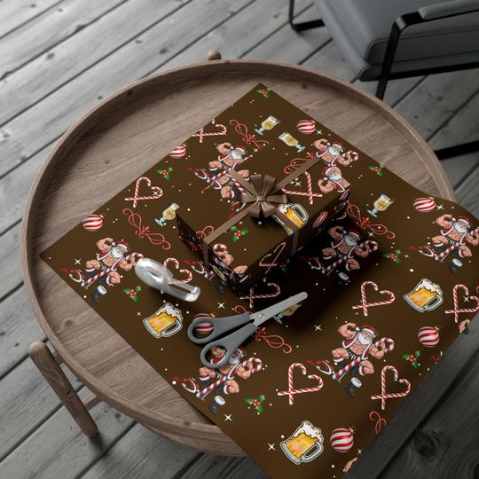 Funny Christmas Santa Candy Cane Pattern Gift Wrap Paper | Holiday Wrapping Paper
