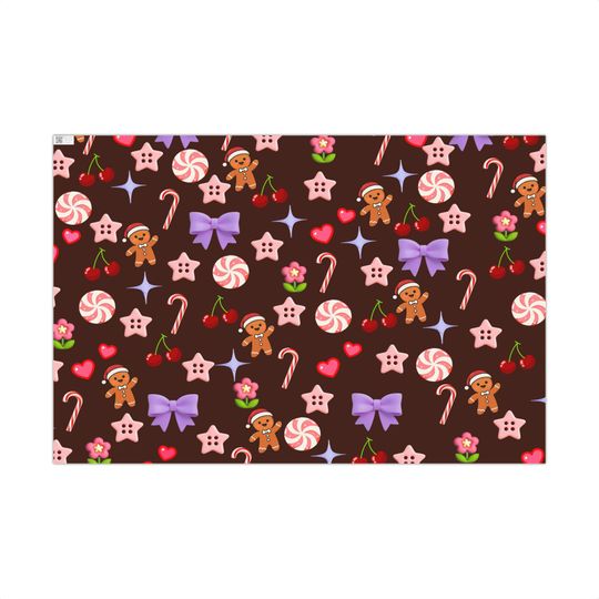 Brown Gingerbread Candy Pattern Gift Wrap | Christmas Wrapping Paper, Holiday Treats