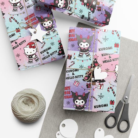 Kuromi and Hello Kitty Christmas Gift Wrap Paper | Holiday Wrapping Sheets