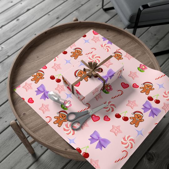 Pink Gingerbread Candy Pattern Gift Wrap Papers | Pink Holiday Wrapping Paper