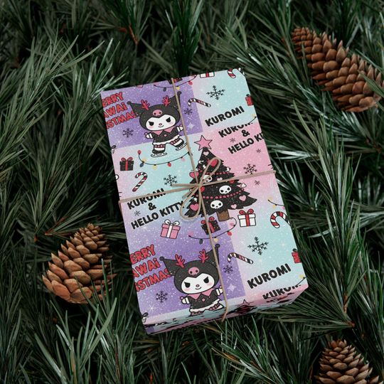 Kuromi and Hello Kitty Christmas Gift Wrap Paper | Holiday Wrapping Sheets