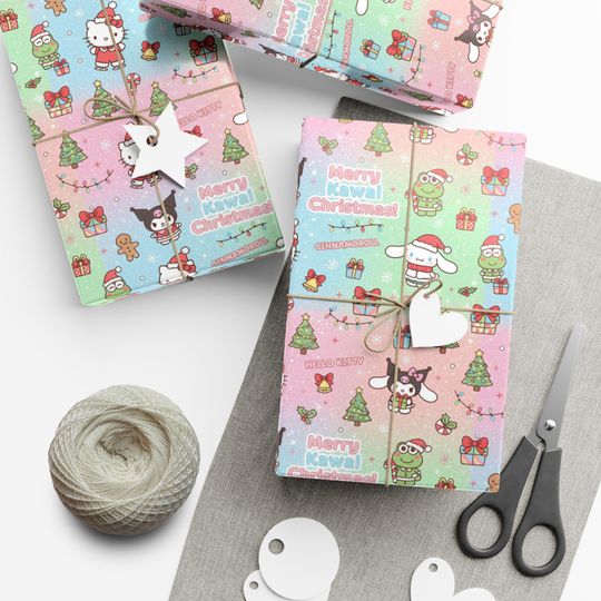 Kawaii Christmas Characters Gift Wrap | Hello Kitty Sanrio Holiday Pattern