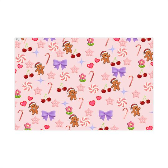Pink Gingerbread Candy Pattern Gift Wrap Papers | Pink Holiday Wrapping Paper