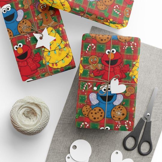 Sesame Street Christmas Wrapping Paper, Elmo and Friends Holiday