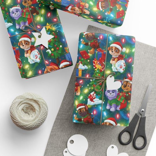 Christmas Paw Patrol Wrapping Paper, Holiday Pups