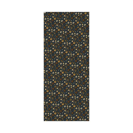 Office Xmas Paper, Gold Holiday Icons Gift Wrap, Christmas Wrapping Paper