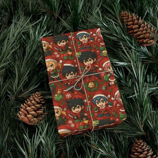 Chibi Christmas Characters Gift Wrap, Holiday Wrapping Sheets