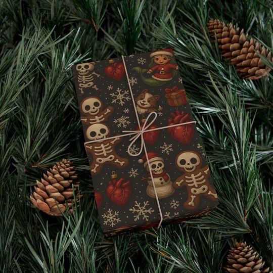 Skeleton Santa Pattern Gift Wrap Paper, Christmas Wrapping Paper