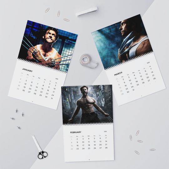 2026 Hugh Jackman as Wolverine Wall Calendar | 2026 Wall Calendar | Hugh Jackman | Movie Calendar | Wolverine | X-Men | Logan