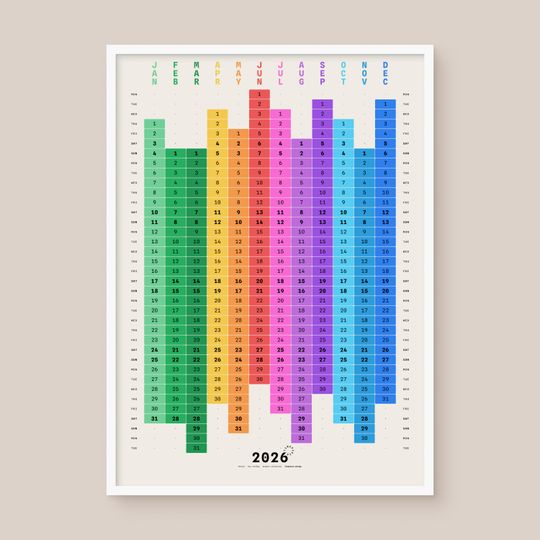 Timepiece Blocks 2026 Vertical Wall Calendar Premium Matte Poster