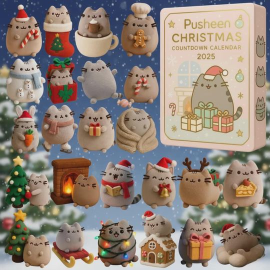 Pusheen Christmas Advent Calendar 2025, Cute Cat Ornament Set, Pusheen Holiday Countdown, Kawaii Gift for Cat Lovers