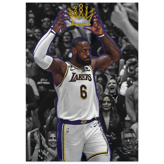 Lebron James King Basketball Inspired Wall Art, Legendary Player Crown Poster, Dark Sports Aesthetic Print, Champion NBA Style Wall Decor