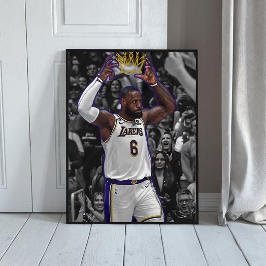 Lebron James King Basketball Inspired Wall Art, Legendary Player Crown Poster, Dark Sports Aesthetic Print, Champion NBA Style Wall Decor