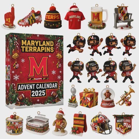 Maryland Terrapins Advent Calendar 2025, 24 Days of Testudo & NCAA Football Ornaments, Big Ten Alumni Gift Set