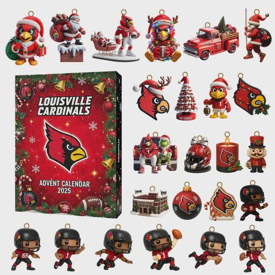 Louisville Cardinals Advent Calendar 2025, 24 Days of Redbird Icon & NCAA Football Ornaments, U of L Alumni Gift Set