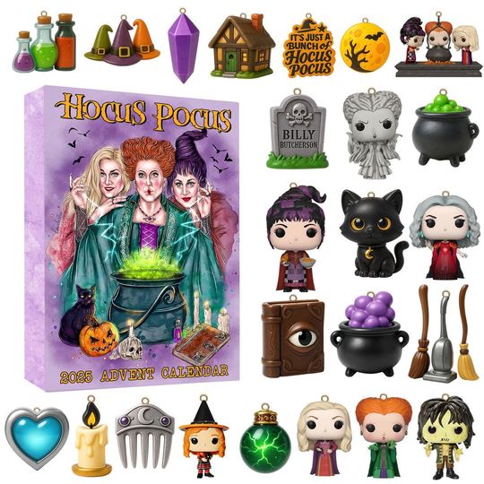 Hocus Pocus Advent Calendar 2025, 24 Days of Sanderson Sisters & Prop Ornaments, Movie Fan Halloween Christmas Gift