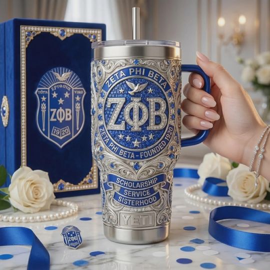 Royal Blue Silver Insulated Cup 40oz Travel Mug for Sorority Sisters