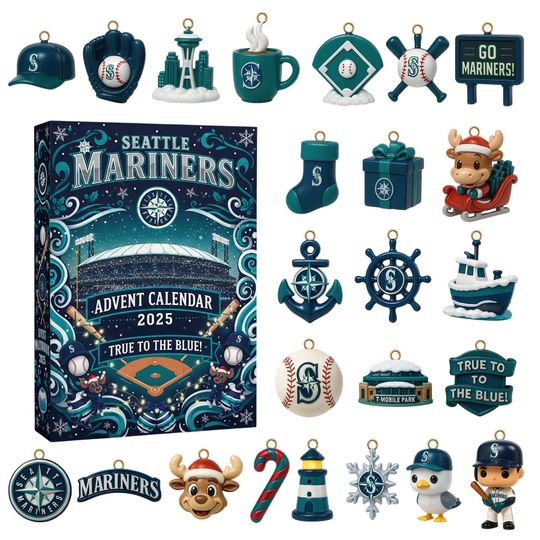 Seattle Mariners Advent Calendar 2025, 24 Days of Sea Life, Icon & Nautical Ornaments, True to the Blue Fan Gift Set